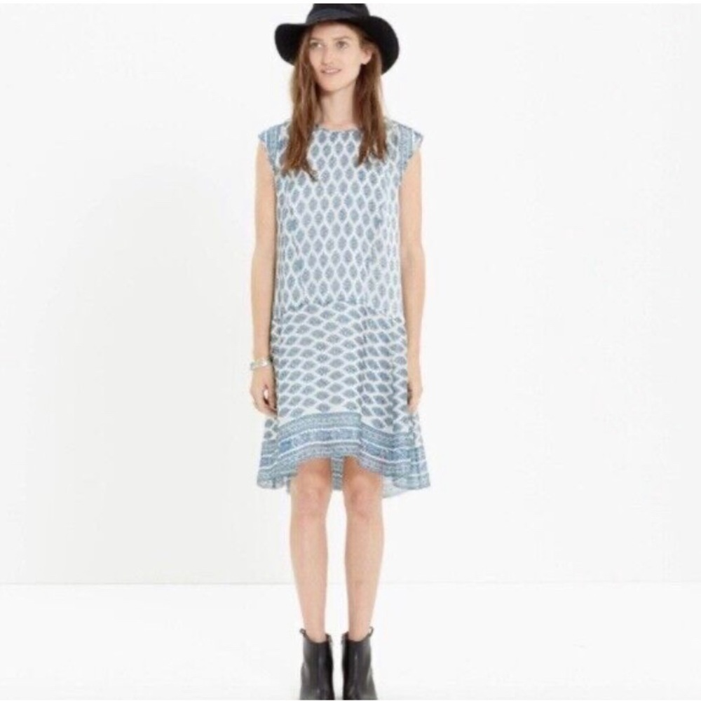 Madewell Skyscape Dress in Diamond Floral Paisley Pattern Drop Waist - Picture 1 of 8